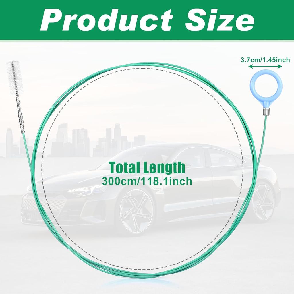 Auto Sunroof Drain Cleaning Tool,118Inch Long Pipe Cleaner For Car,Flexible Tube Cleaning Brush With 2Pcs 7.9Inch Cleaning Brush Skinny Pipe Drain
