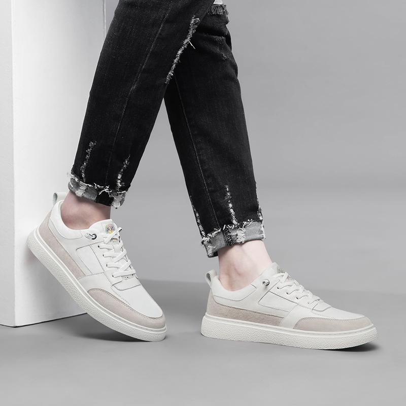 Men's Genuine Leather Casual Shoes Splicing Fashion Design Versatile Flat Shoes Sports Casual Shoes Soft Soles Comfortable
