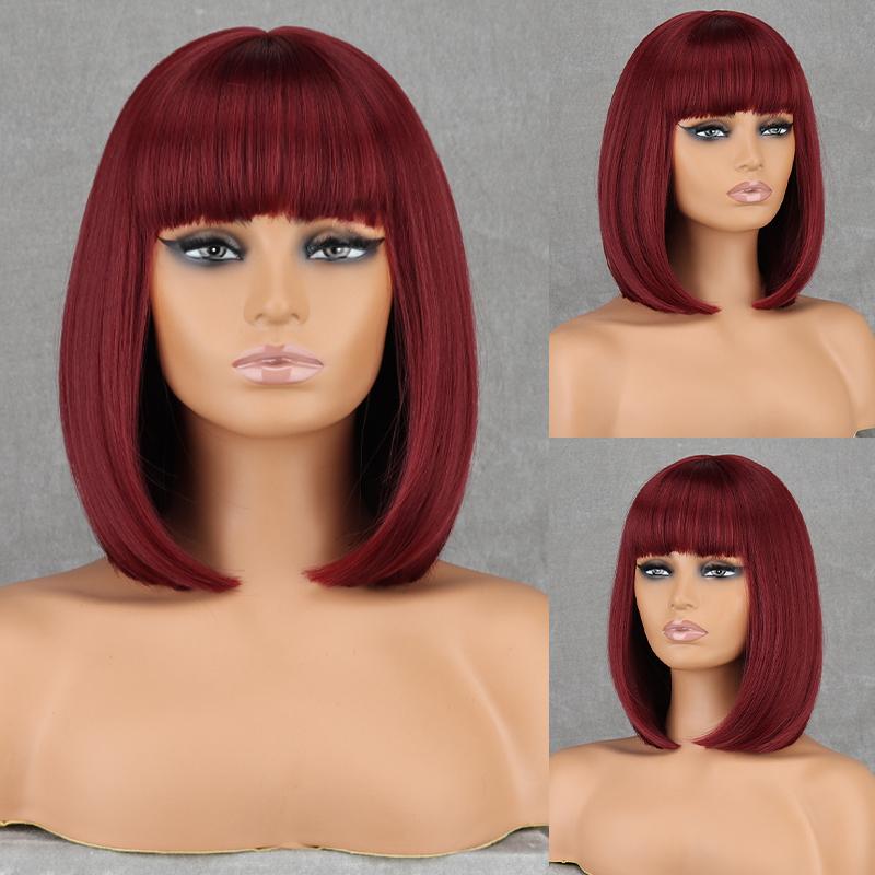 LISI HAIR Dámská móda Délka po ramena Hnědá Rovná Bobová paruka s ofinou Syntetické vlákno Přírodní barva Bobová paruka na denní nošení