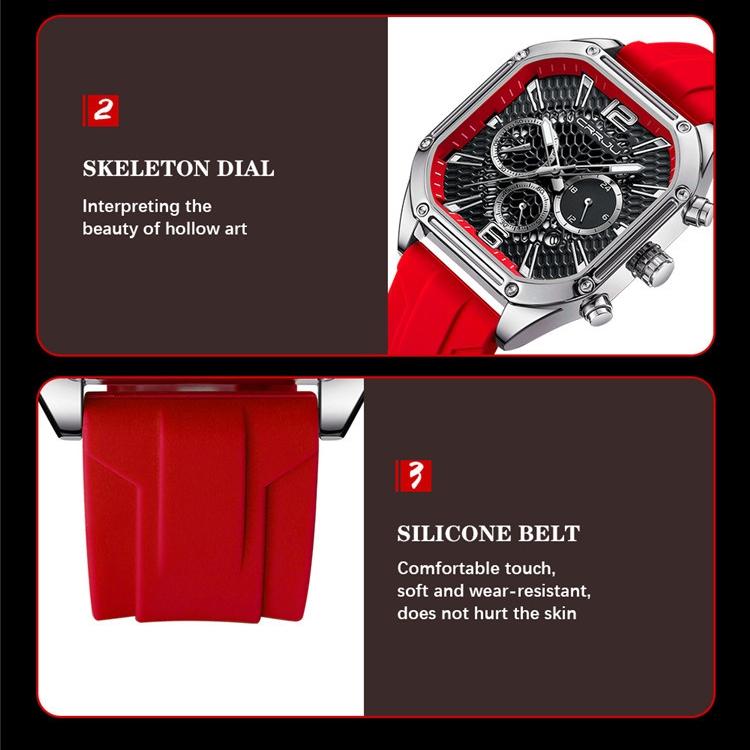 CRRJU New Watch 2311 Men's Watch Silicone Strap Six Pin Business Watch Casual Boys