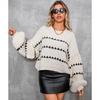 Striped Round Neck Pullover Chunky Needle Sweater Women Loose Lazy Style Long Sleeve Knit Tops