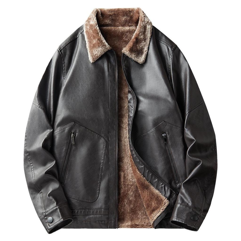 Nouvelle veste épaisse en daim pour homme - Automne/Hiver Cuir PU Décontracté d'affaires, Manteau à col carré Tendance