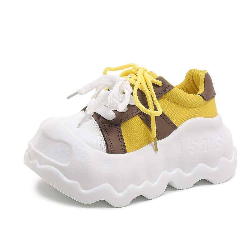 

Мода 2025 Женские Толстая Кожа Массивные Новые Осенние Скрытая Пятка Повседневные Спортивные Папины Кроссовки 8,5 СМ Толстая Подошва Платформа Кроссовки Женские 35 жёлтый