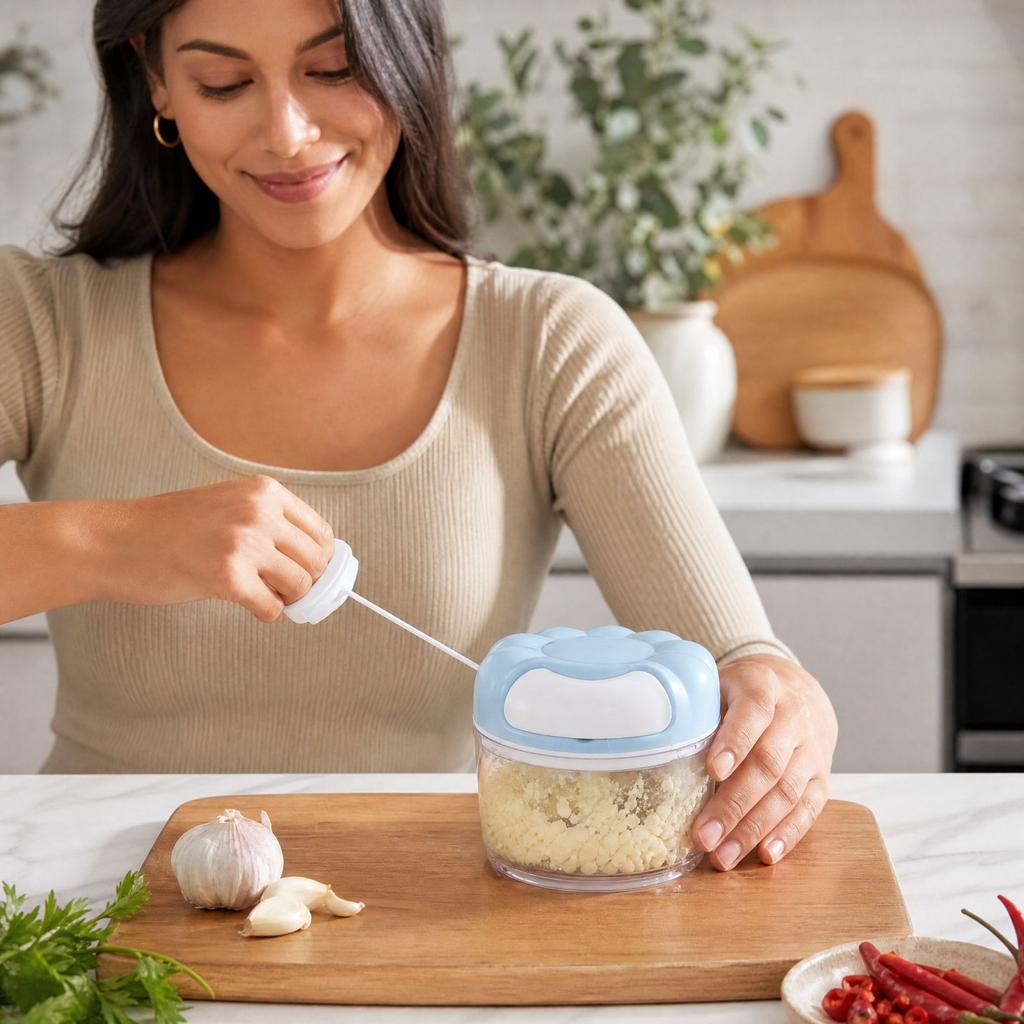 Manual Pull String Garlic, Kitchen Garlic Masher and Mincer Tool for Home Cooking