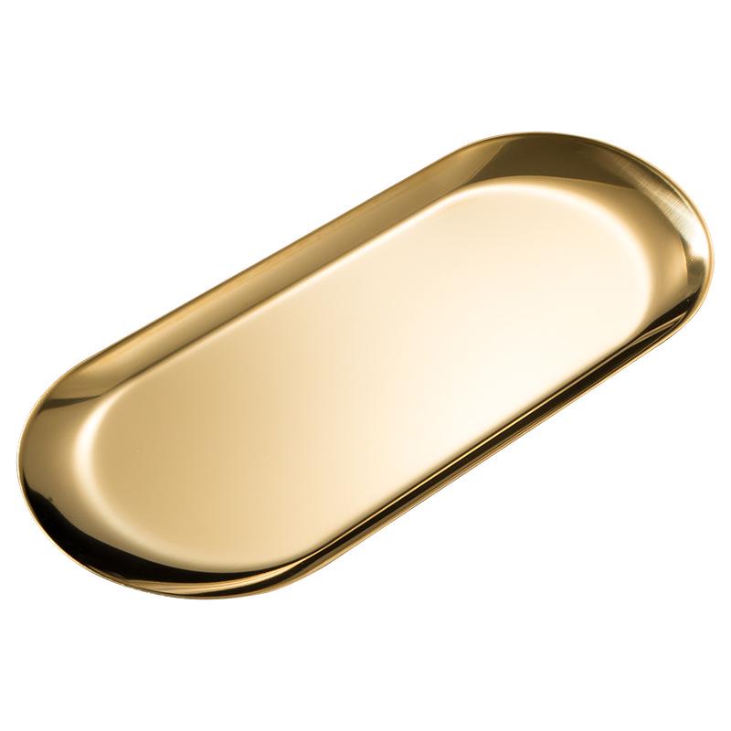 Nordic Korean Style Stainless Steel Oval Tray for Desserts, Jewelry, Towels - Small Gold Plate