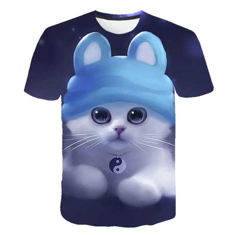 Cat Girls T Shirt Clothes Boys Girls Animal Children 3D T-Shirt Kids Summer Cat Lively Cute Funny Baby T Shirts Tops 2023 3-14Y