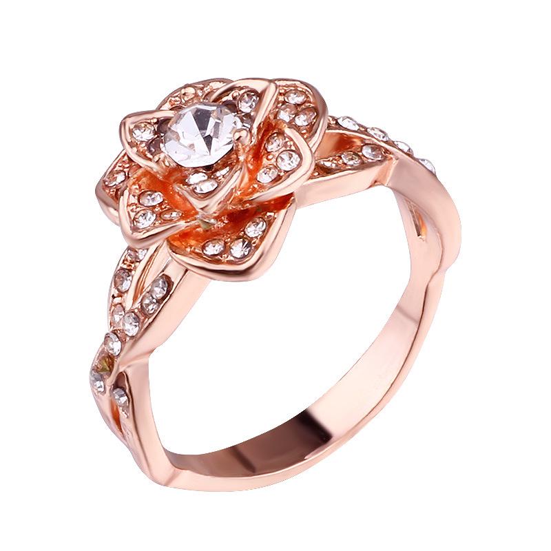 18K Rose Gold Simulated Diamond Wedding Ring for Women