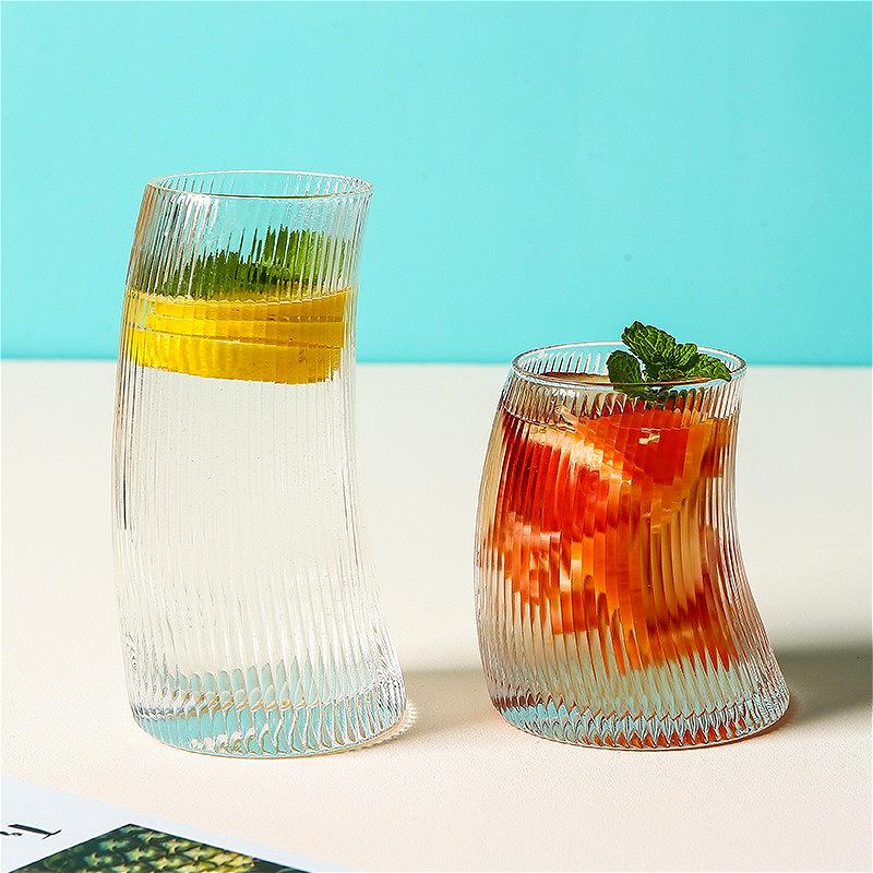 Crescent Shaped Wine Glass Striped Glass Cup Ins Style Cocktail Glass Soda Water Beverage Cups Iced Latte Mug Drinking Glasses
