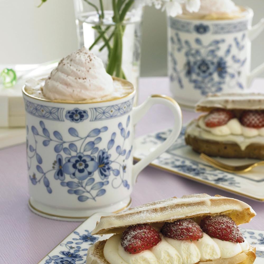 NARUMI Milano Mug, 330cc, Blue, Floral Plum Blossom Print, Chintz Style, Wedding Gift, Mother's Day Gift, Made In Japan, Gift Boxed and Wrapped,