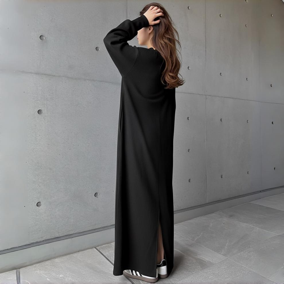 2025 Korean Style Long Sleeve Casual Sweatshirt Dress for Women – Loose, Slimming, Over-the-Knee Design.