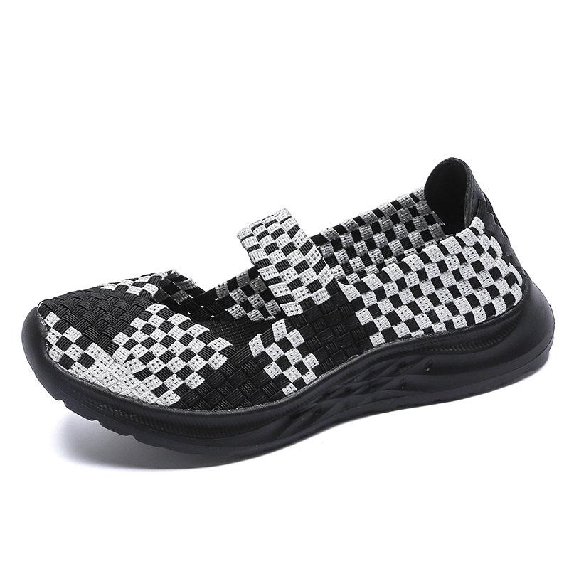 New cross-border large-size hand-woven casual breathable hollow single shoes ultra-light mesh flat shoes overshoes