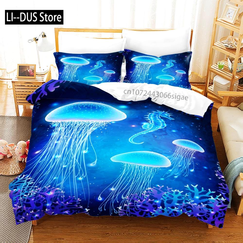 The Underwater World Bedding Set Single Twin Full Queen King Size Fish Bed Set Aldult Kid Bedroom Duvetcover Sets 3D Print 014