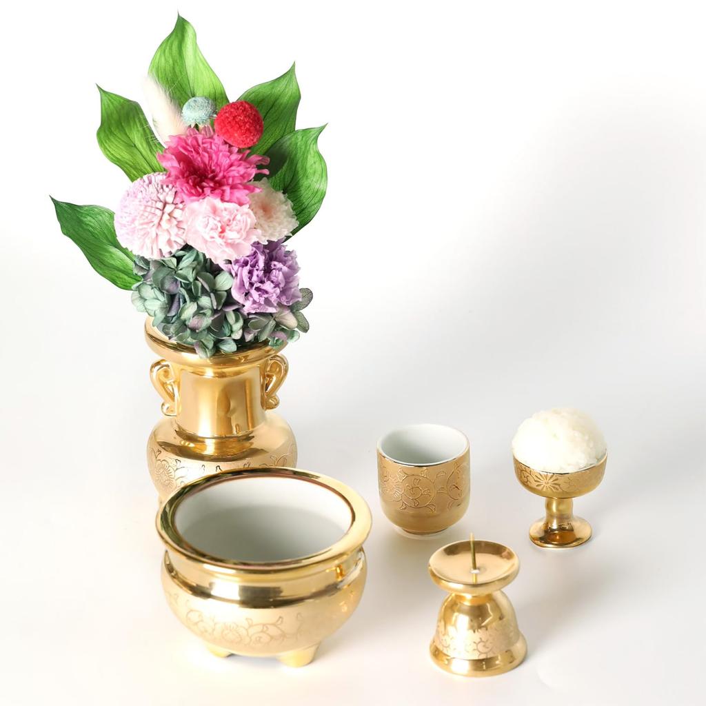 Ceramic Arte Buddhistische Altarzubehör, Gold Arabesken Design [1,4-Zoll Teetasse, Echte Goldoberfläche, Hergestellt in Japan], Durchmesser 4 x 4,5 cm, Keramik,