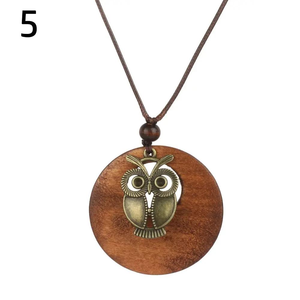 Wooden Pendant Female Jewelry Vintage Leather Lanyard Neck Accessories Clothing Pendant Sweater Chain Sweater Necklace