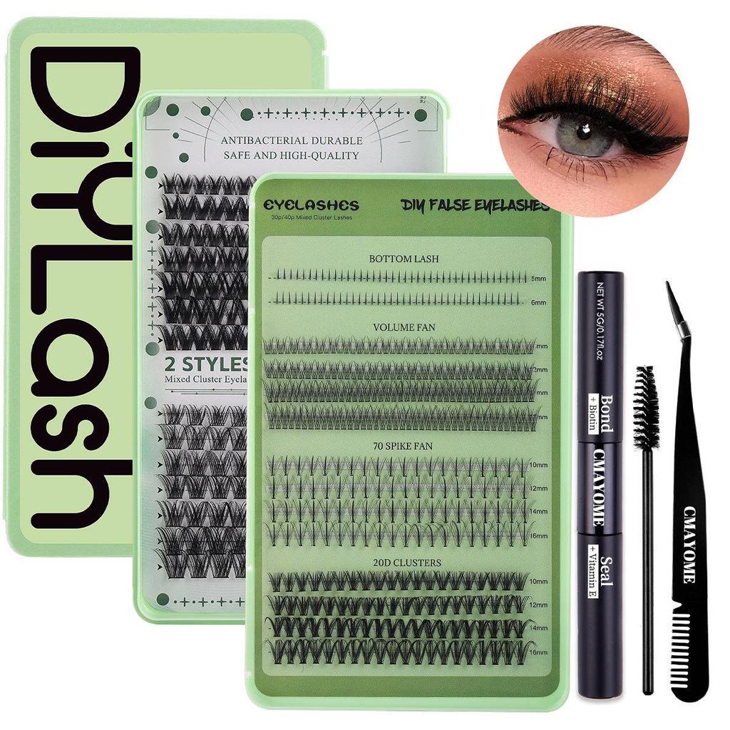 Large Capacity DIY Eyelash Extension Set: Natural Thick D Curl Segmented Self-Grafting Single Cluster Blossom Lashes