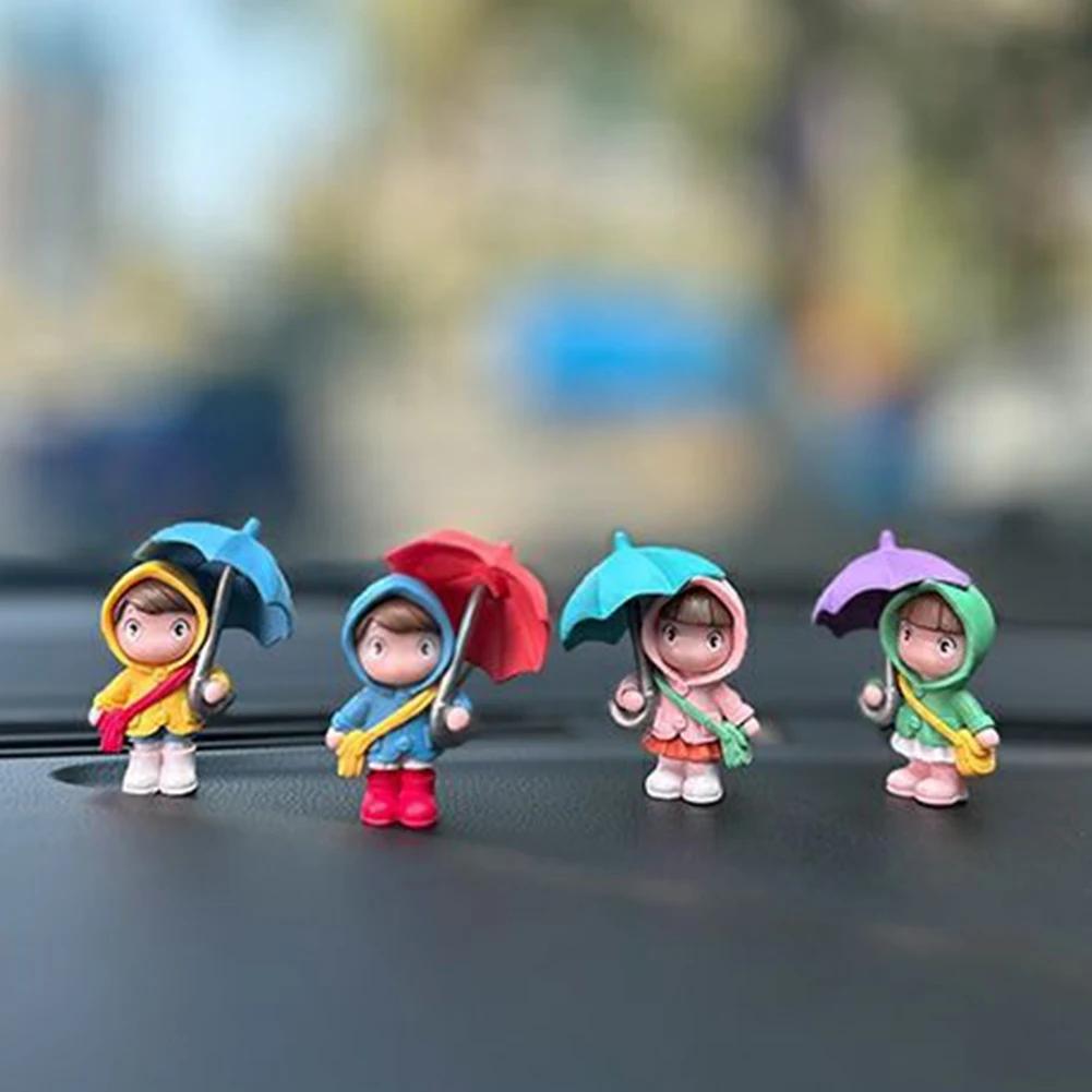 4ks Roztomilý pár deštníků Dekorace interiéru auta Akční figurky Automatické zpětné zrcátko Ozdoby na palubní desku pro autodoplňky