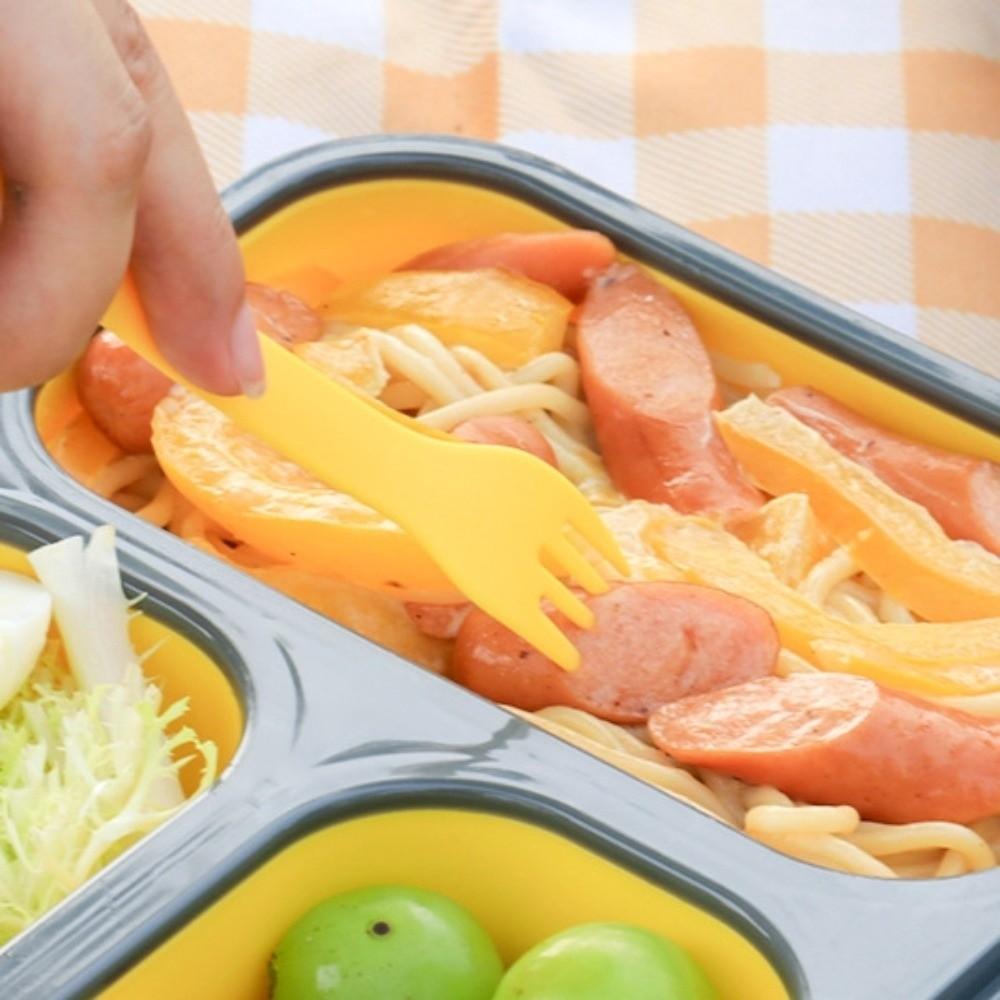 1350ml Foldable Lunch Box with Spork Large Capacity 3 Grids Food Storage Container  Student