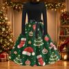 Women's Casual Christmas Print Long Sleeve Round Neck Slim Fit Flared Party Dress