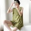 Women's Summer Ultra-Thin Cotton Satin Pajamas Set With Shorts And Sleeveless Vest, Cool Comfort Home Wear For Hot Weather