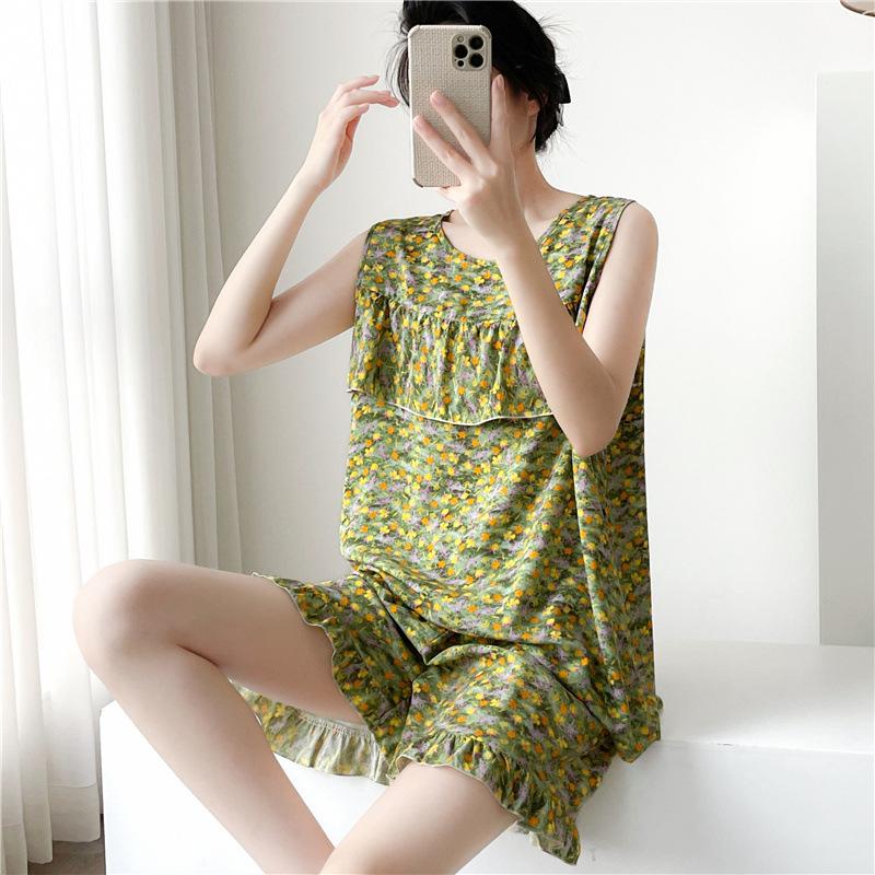 Women's Summer Ultra-Thin Cotton Satin Pajamas Set With Shorts And Sleeveless Vest, Cool Comfort Home Wear For Hot Weather
