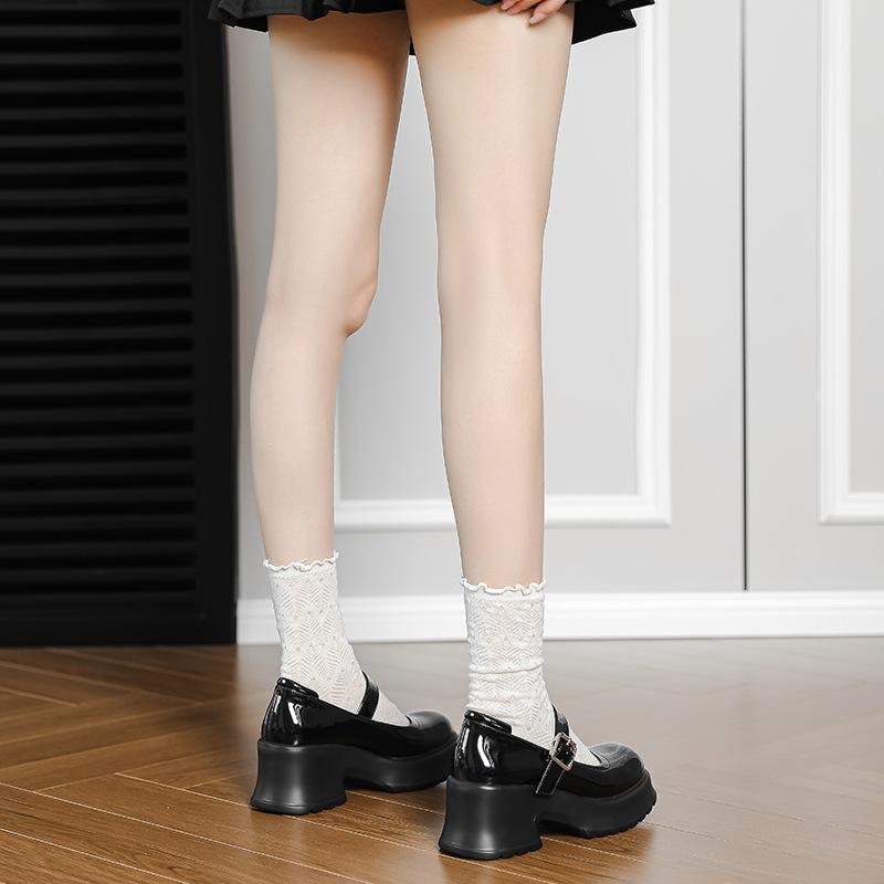 thick-soled thick-heeled Mary Jane shoes for women's spring and summer, light-mouth high-heeled single shoes, one-word buckle belt, sweet and cool bla