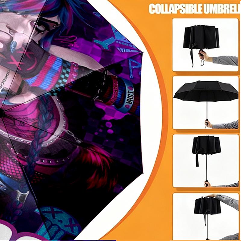 Custom Name Personalized Jinx Print Umbrella, Auto Open Close, 8‑Rib Sturdy Frame, Commute Camping Hiking Use, Birthday Gift