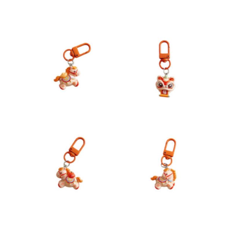 1/4Pcs Cartoon Year'S Pony Keychain Cute Horse Resin Car Keyring Backpack Decoration Pendant Accessories Year Gifts