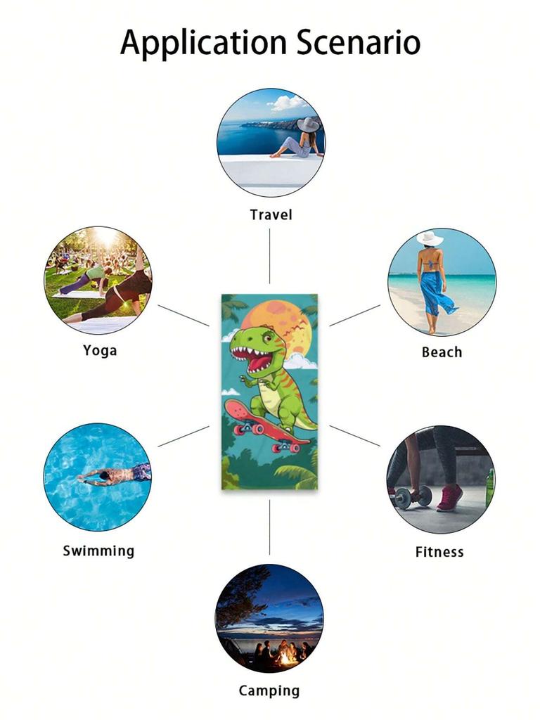 1PC Cartoon Dinosaur Beach Towel Microfiber Quick Dry For Swimming Travel Camping Bathroom Beach Essentials