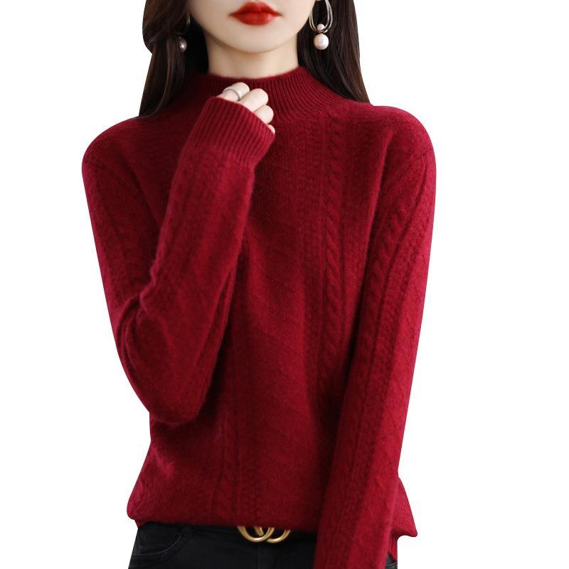 Autumn and Winter New Temperament Semi-turtleneck Twist Knitted Top Women's Thickened Loose Inner Bottoming Sweater Women's