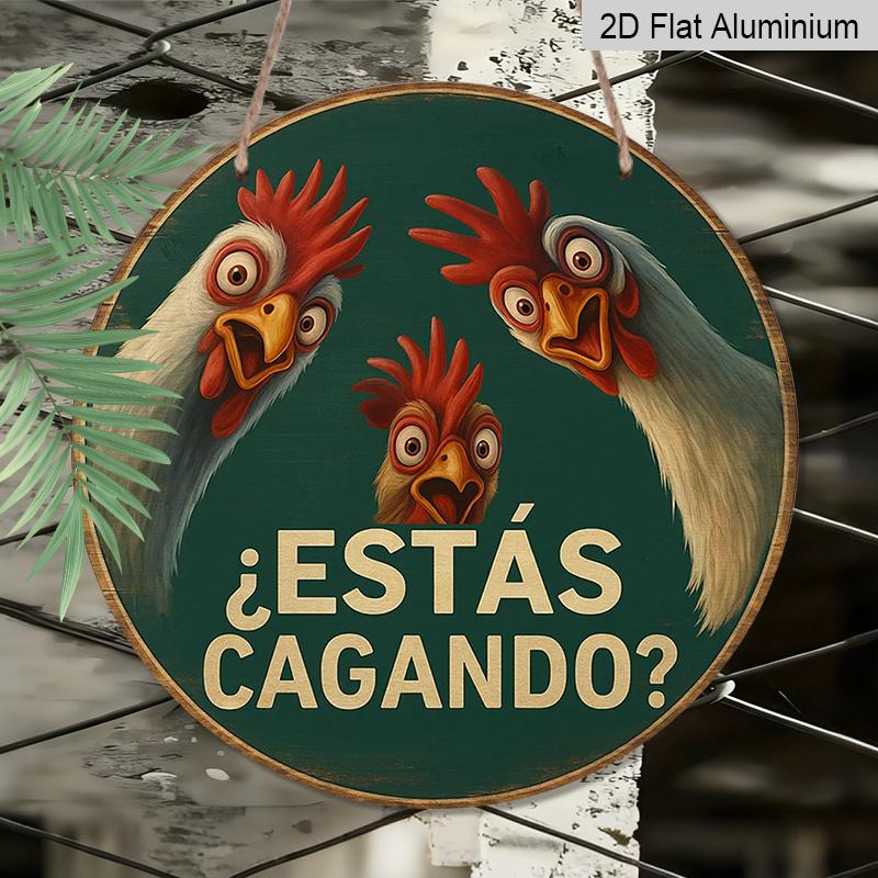 2D Flat - 1pc, 7.87X7.87 Inch Round Aluminum Sign, Vintage Aluminum Plaque about "Do You Poop", Funny Chicken Themed Decorative Sign, Suitable for