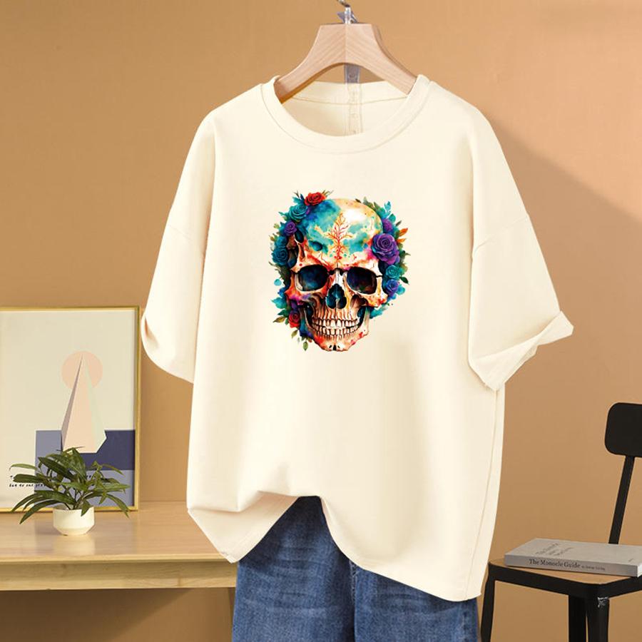 Iron-On Transfers Flower Skulls Thermal Press Vinyl A-Level Washable DIY Hoodies Tops Patch On Clothes Hiphop Skull