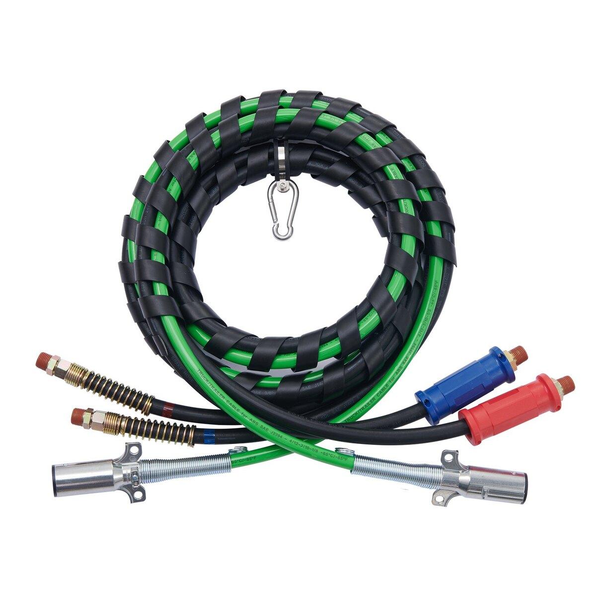Kit de tuyaux d'air pour semi-remorque 12 pieds 3 en 1 Tuyaux d'air et prise à 7 broches Ligne d'alimentation ABS