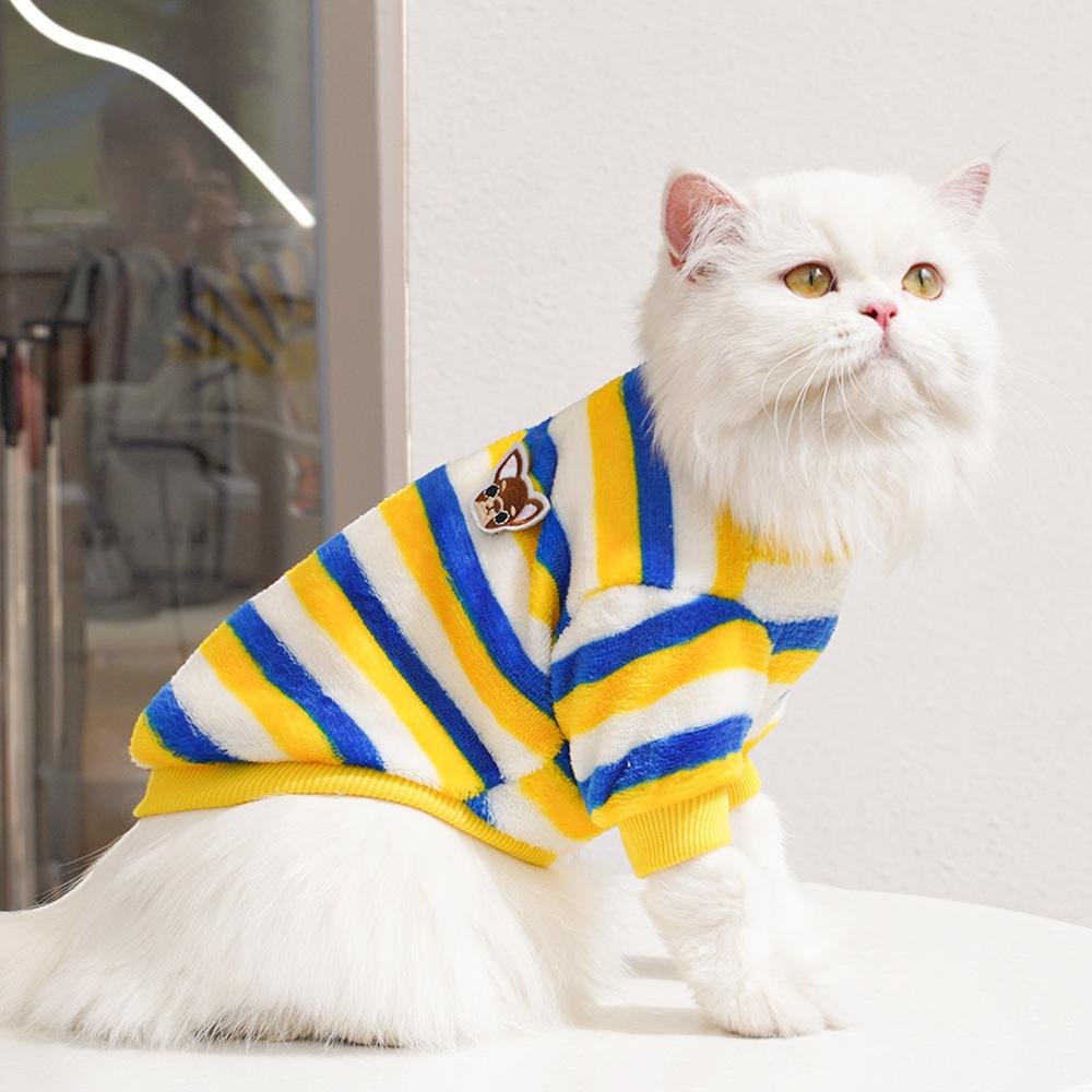 Embroidery Fleece Pet Clothes Warm Striped Pat Tern Universal Size Winter Wear Cat Dog Apparel Soft Fabric Puppy Winter Clothing