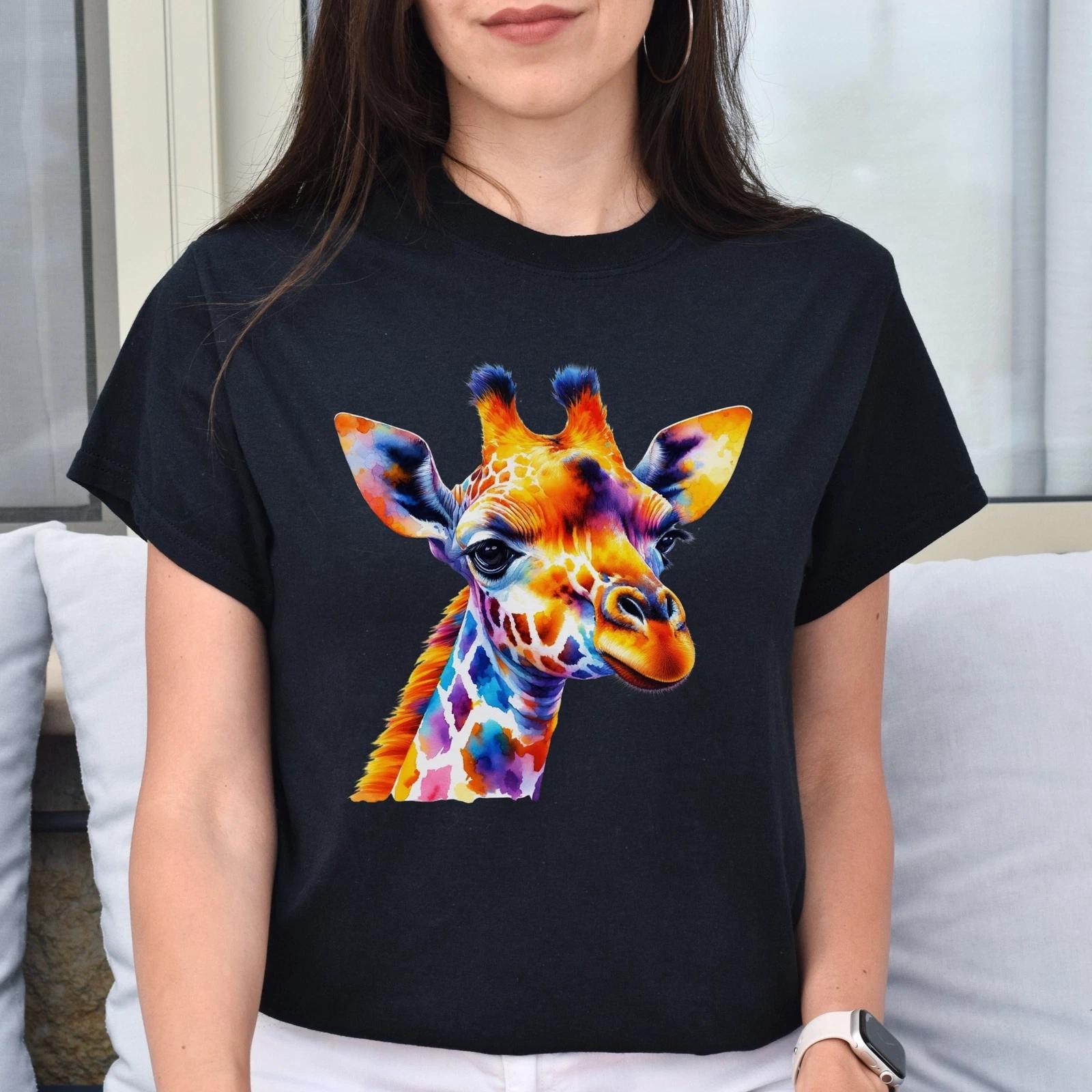 Artistic Giraffe vibrant colorful Unisex T-shirt Black Navy Dark Heather L