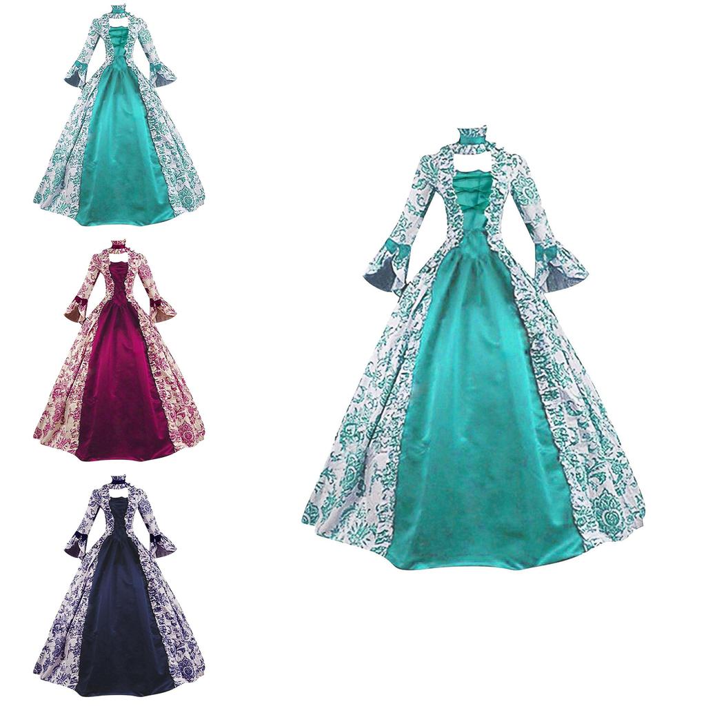 Elegante Vestido de Noite Estampado de Manga Comprida com Mangas Flare para um Estilo Sofisticado