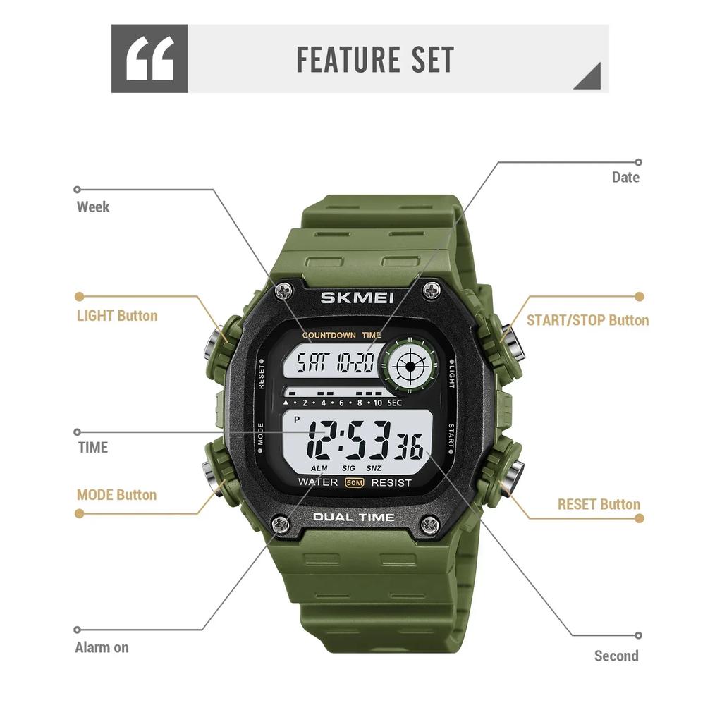 SKMEI 2126 Alarm montre homme Back Light Dightal Countdown Sport Watches Mens Fashion 5Bar Waterproof Stopwatch Wristwatch