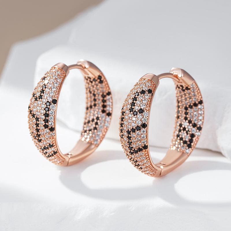 Shiny Natural Zircon Leopard Print Hoop Earrings For Women Unique  Rose Gold And Black Plating Vintage Daily Jewelry