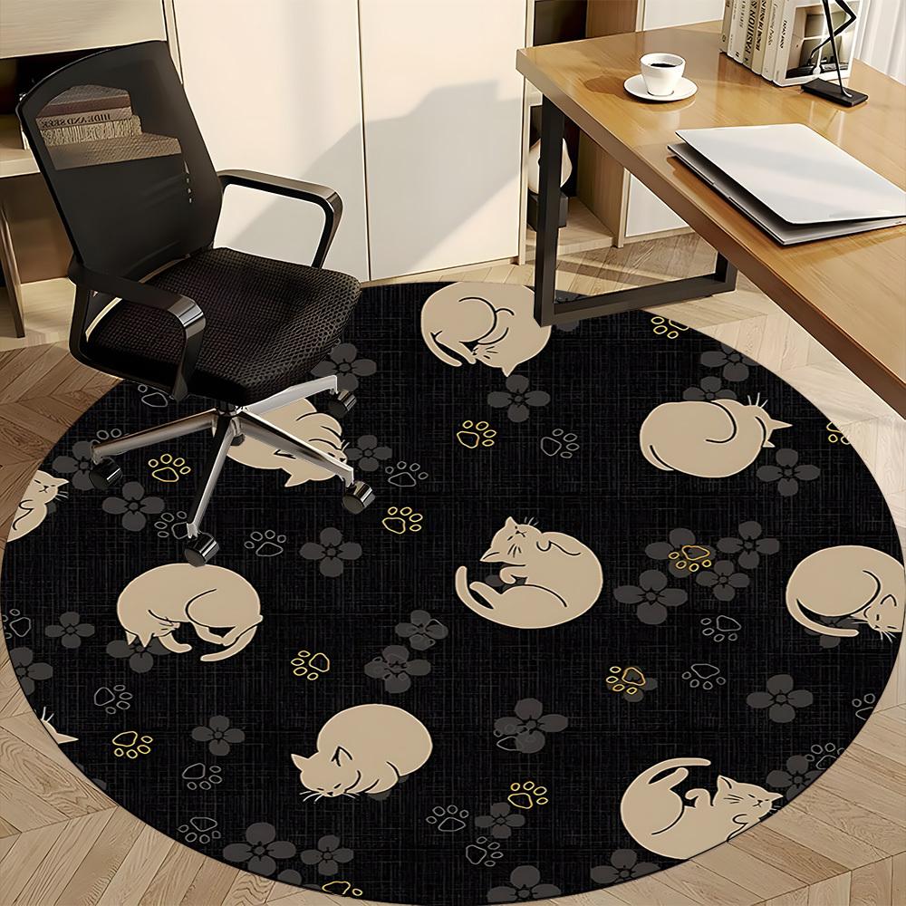 1pc Cat Floral Office Round Area Rug, Under Office Chairs Bedroom Living Room Home Decor, Room Deco