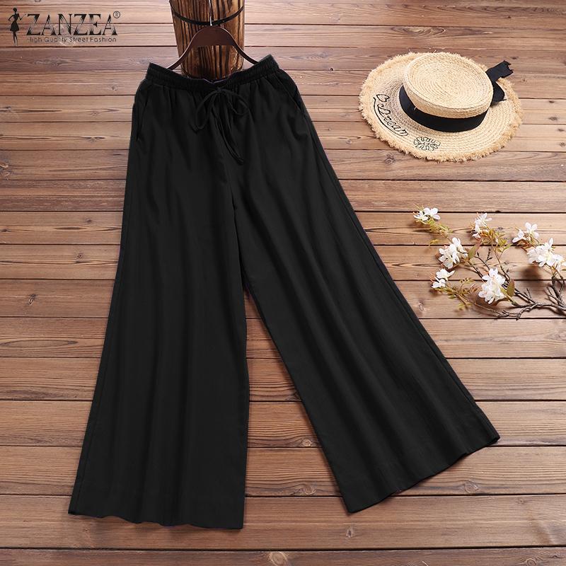 Übergroße Frauen Casual Feste Elastische Taille Breite Bein Hosen Lose Lange Flare Hosen