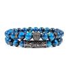 10mm Red Tiger Eye & Matte Agate Bracelet Set with Rhinestone Pave Ball