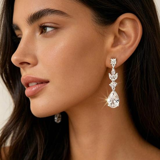 1 Paar Hängeohrringe Zirkonia-Intarsien Wassertropfen-Design Funkelnde Brautohrringe Hochzeitsfeier Schmuck-Essentials