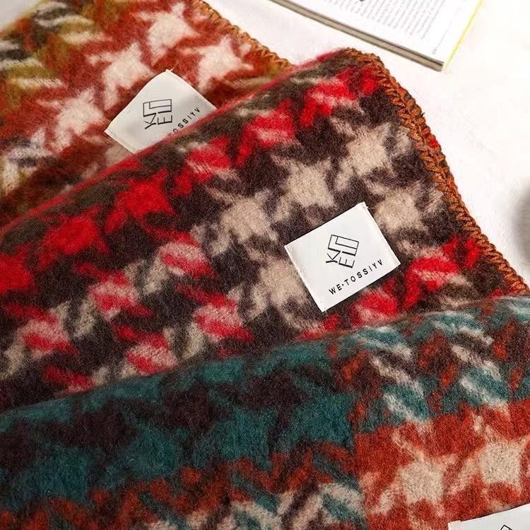 Korean Style Red Houndstooth Scarf for Women - Luxurious, Versatile & Warm Winter Neck Warmer