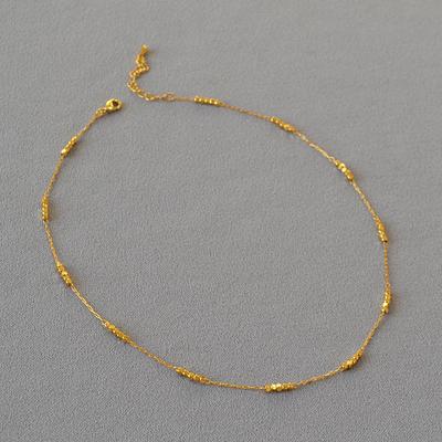 Korean Niche Design Hand-assembled Shiny Chamfered Square Beads Brass Gold-plated Texture Short Thin Necklace Collarbone Chain