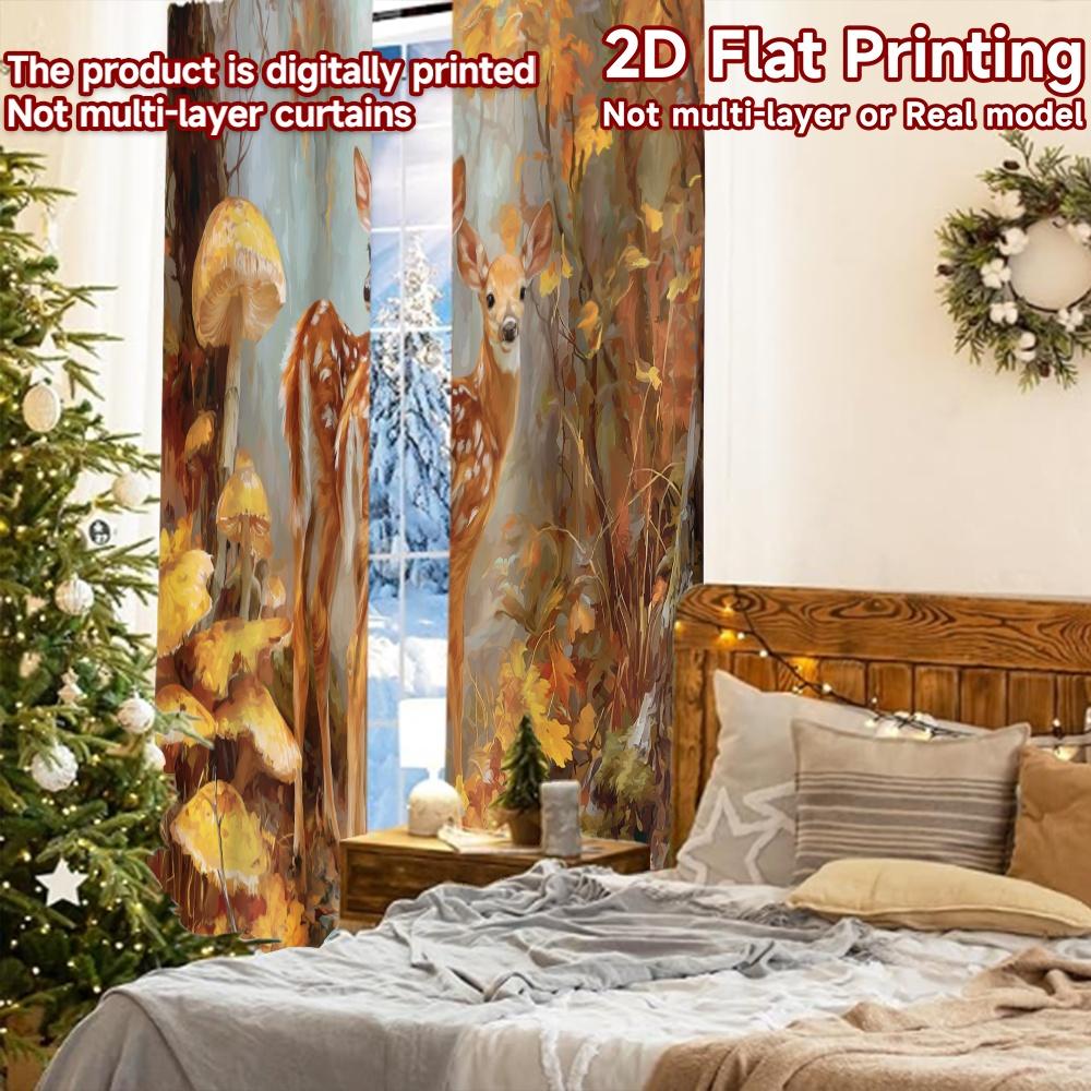 2pcs, 2D FLAT PRINTING Curtains (Without Rod) Forest Fawns Halloween Festival Fashion Curtains Polyester Curtains Decorations