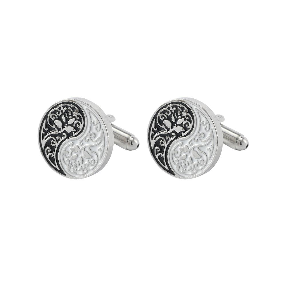 Funny Flower Pattern Design Yin Yang Taiji Golden Mens Cufflinks Taoism Bagua the Eight Diagrams Cuff Button