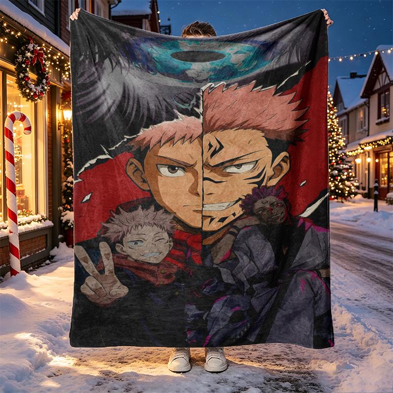 Jujutsu Kaisen Muster Decke für Heimdekoration, Bett, Sofa, Autoreise, Camping, Geeignet für alle Jahreszeiten, Geburtstags-Weihnachtsgeschenk