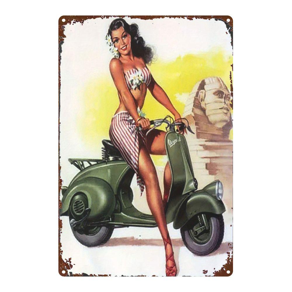 Retro Metal Tin Sign Car Engines & Characters Decor for Garage Man Cave 20x30 Cm