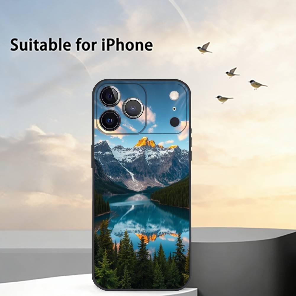 Mountain Forest Sunlight Phone Case For iPhone 17,16,15,14,13,12,11 Plus,Pro Max,XS,Soft Silicone Black Cover