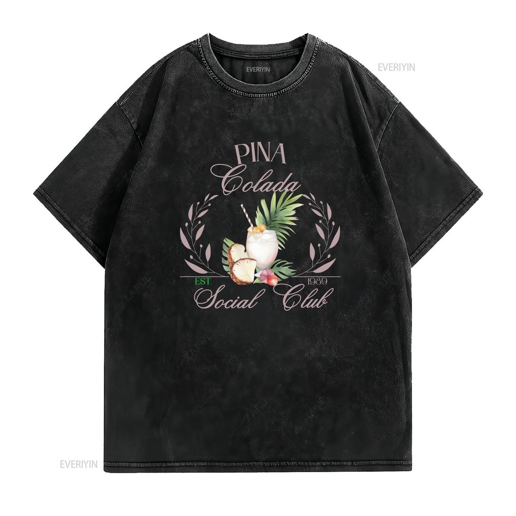 Vintage Retro Pina Colada Social Club Tropical Cocktail Pineapple Print Casual T Shirt vintage Washed Slightly Stylish homme