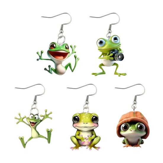 Frog Pendant Dangle Earrings 2D Acrylic Frog Pendant Earrings Cartoon